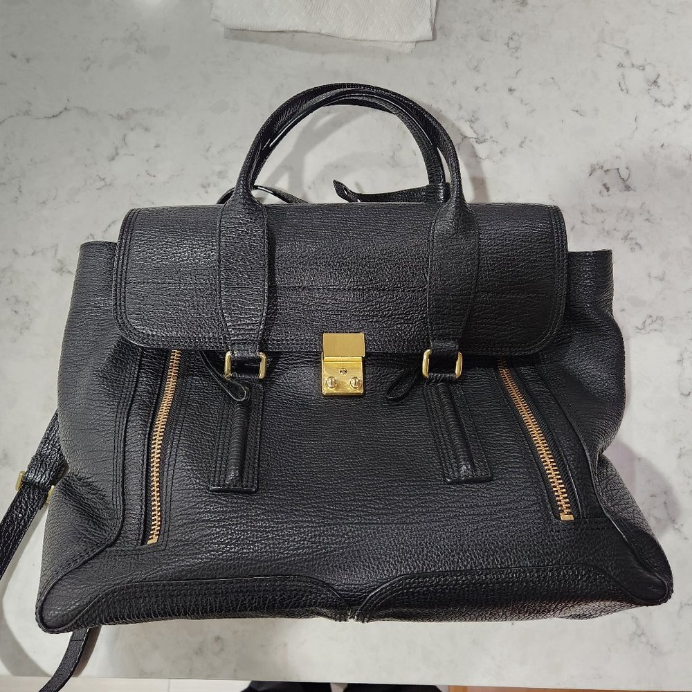 3.1 Phillip Lim 3.1 Textured Calfskin Large Pashli Satchel Black